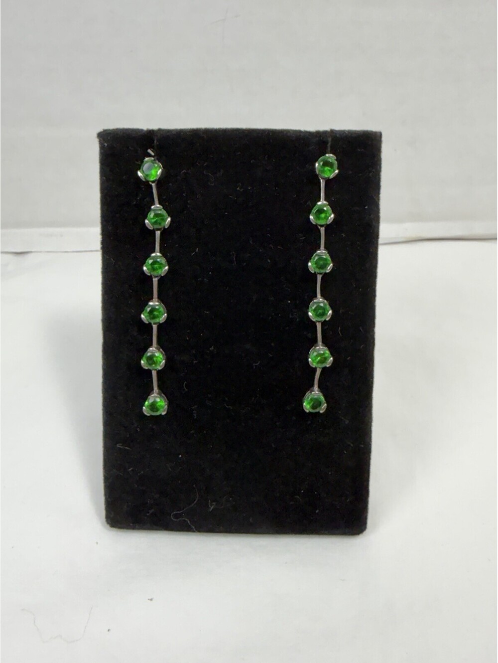 Vintage 925 Sterling Silver Graduate Round Green Stone Dangle Earrings